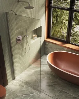 Душевая перегородка в профиле by Deonria P-195-89-8-T-HM 89см хром матовый/прозрачный